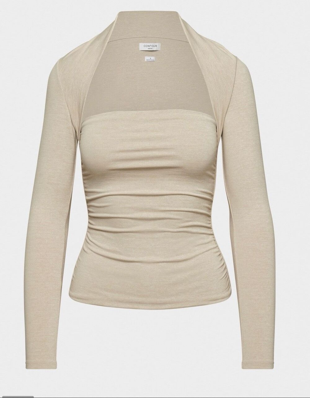 Aritzia Contour Flourish Ruched Long Sleeve square neck Top oat beige S NEW